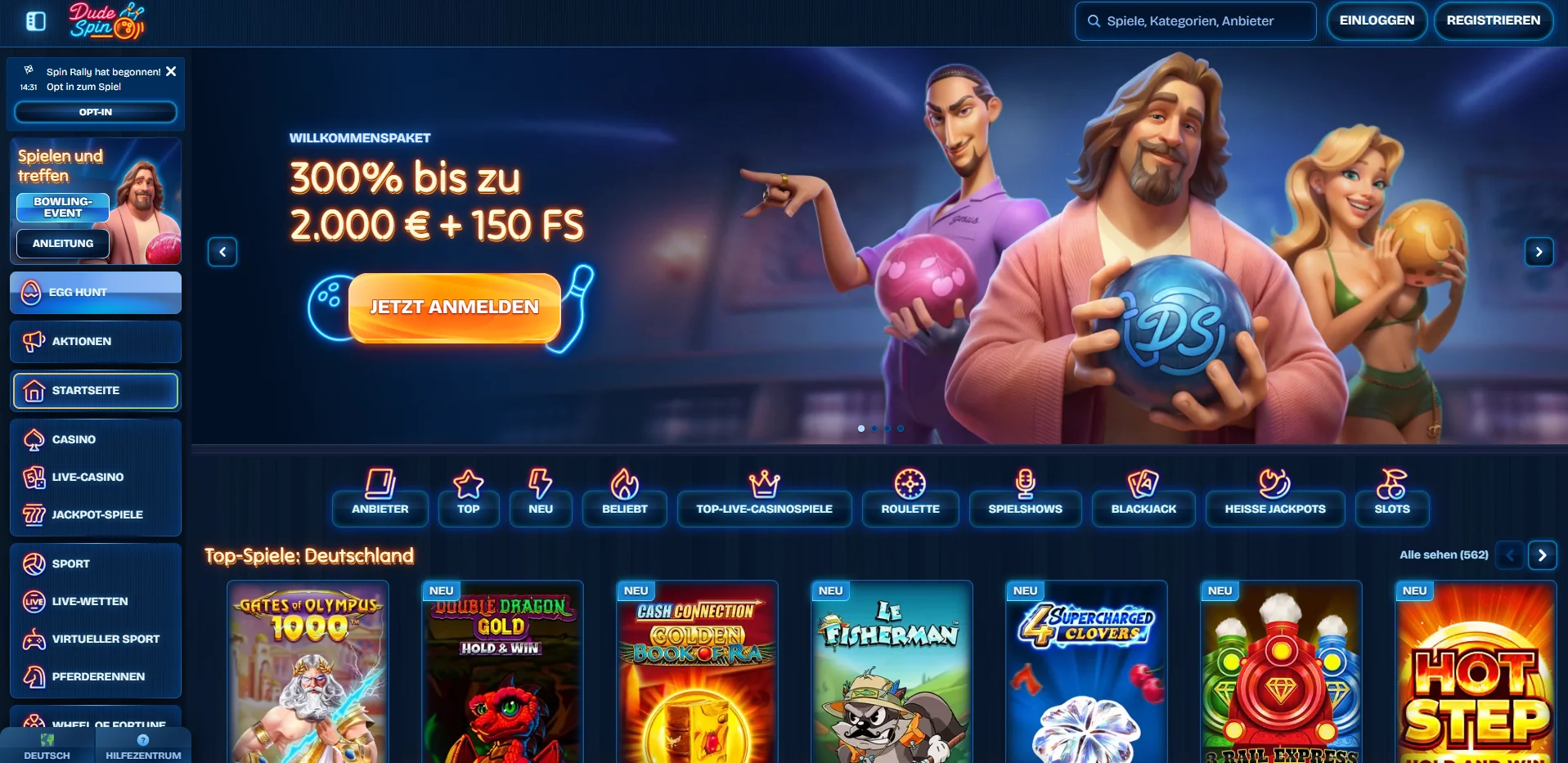 DudeSpin Casino Startseite (neu)